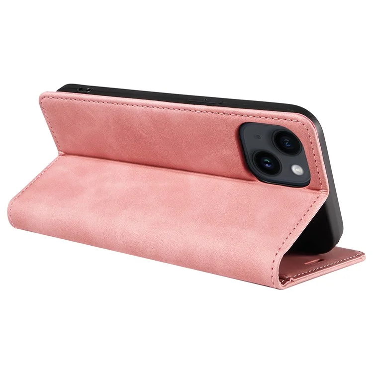 BETOPNICE 003 PU Leather Flip Cover for iPhone 15 Plus , RFID Blocking Stand Wallet Phone Case - Pink