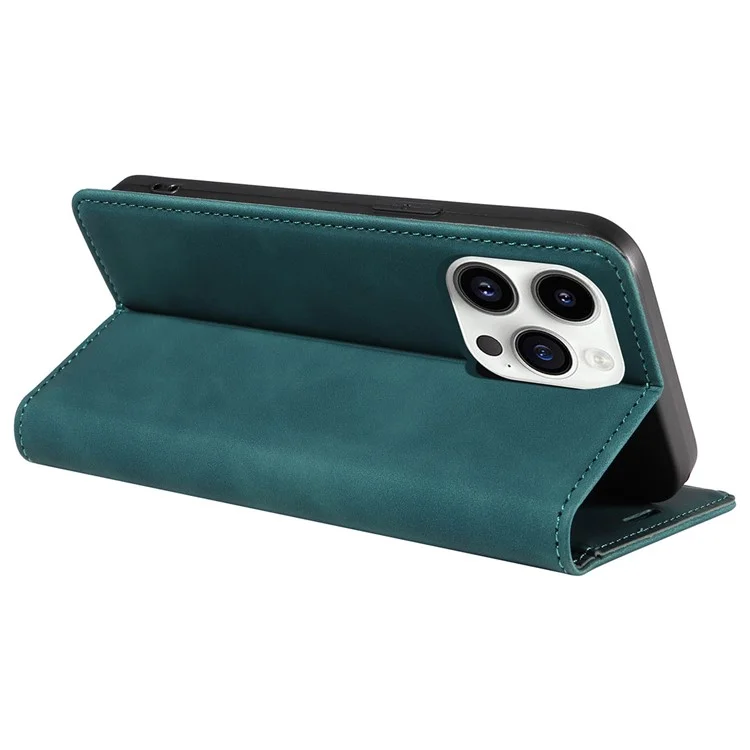 BETOPNICE 003 For iPhone 15 Pro Full Protection Phone Case PU Leather Cover RFID Blocking Stand Wallet Shell - Green