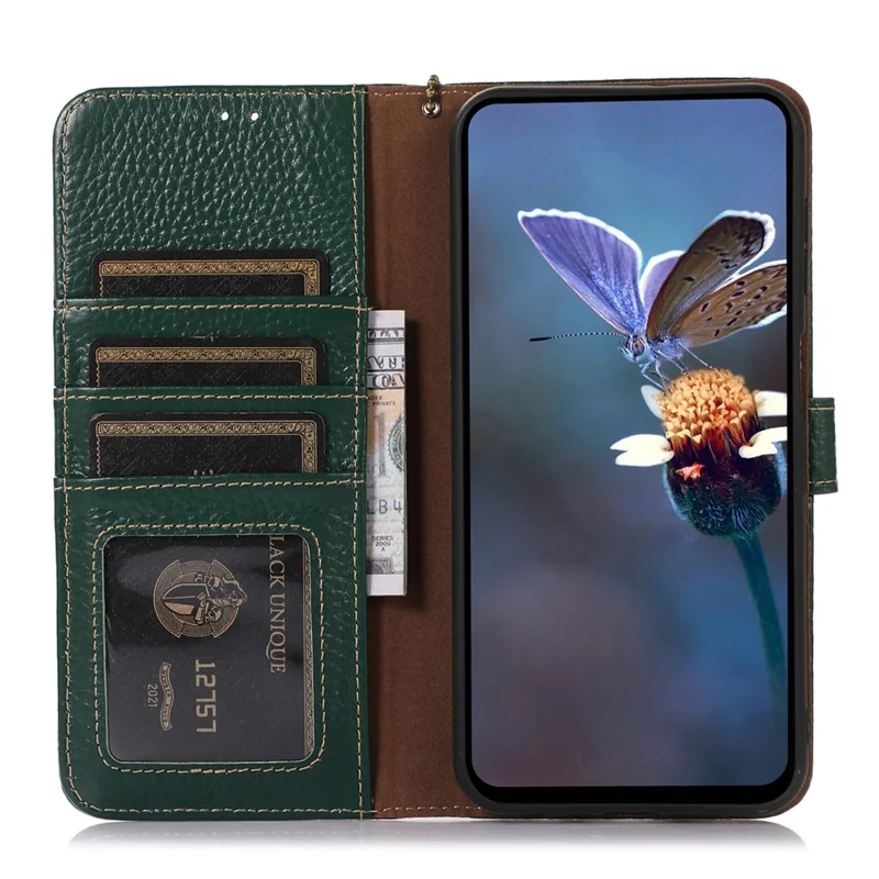 For Asus Zenfone 10 5G / 9 5G Genuine Cow Leather Cover RFID Blocking Wallet Stand Phone Case - Green