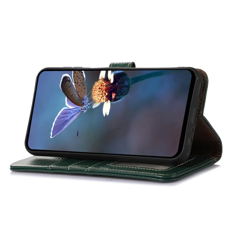 For Asus Zenfone 10 5G / 9 5G Genuine Cow Leather Cover RFID Blocking Wallet Stand Phone Case - Green