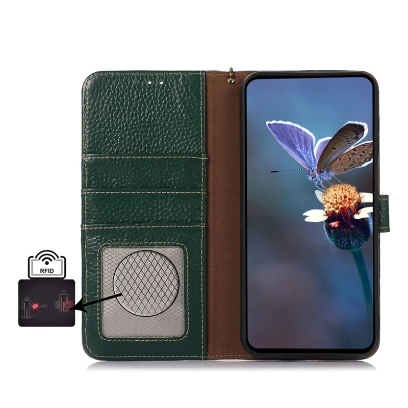For Asus Zenfone 10 5G / 9 5G Genuine Cow Leather Cover RFID Blocking Wallet Stand Phone Case - Green