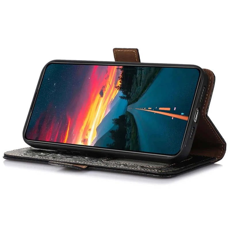 Para Asus Zenfone 10 5G / 9 5G Funda de teléfono de cuero genuino de vaca RFID Blocking Wallet Stand Case - Negro