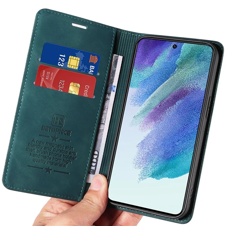 BETOPNICE 003 Anti-drop Phone Case for Samsung Galaxy S21+ 5G RFID Blocking Leather Wallet Stand Cover - Green