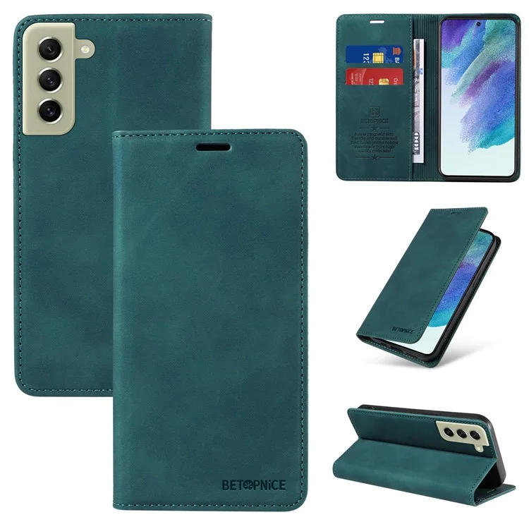 BETOPNICE 003 Anti-drop Phone Case for Samsung Galaxy S21+ 5G RFID Blocking Leather Wallet Stand Cover - Green