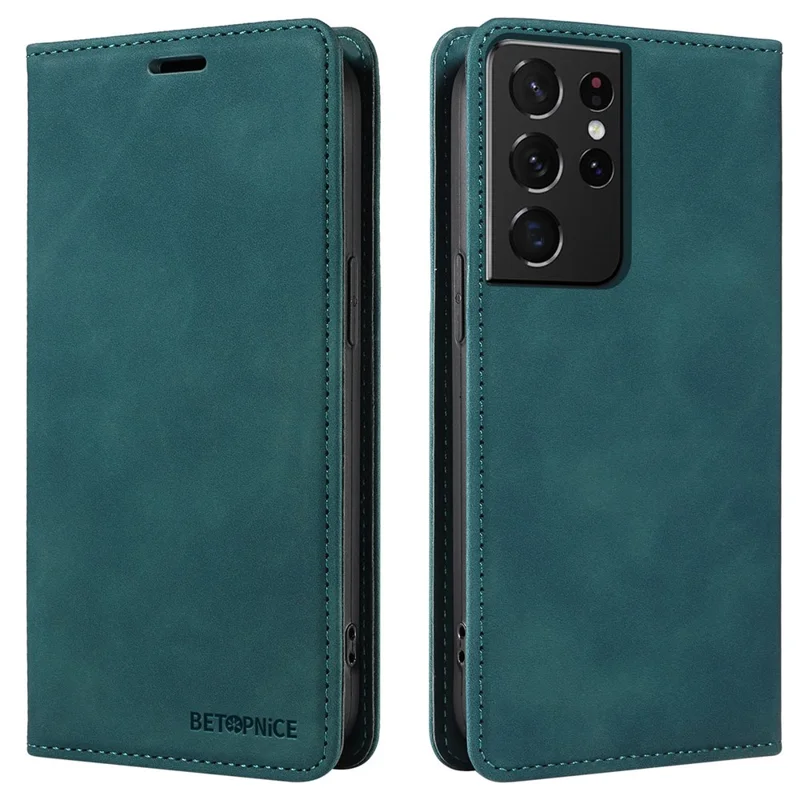 BETOPNICE 003 Pour Samsung Galaxy S21 Ultra 5G Étui de téléphone en cuir avec support Couverture de portefeuille RFID Blocking - Vert