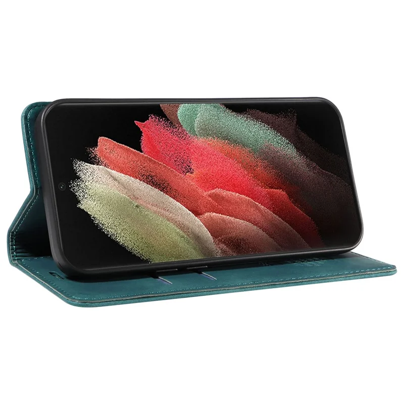 BETOPNICE 003 Pour Samsung Galaxy S21 Ultra 5G Étui de téléphone en cuir avec support Couverture de portefeuille RFID Blocking - Vert