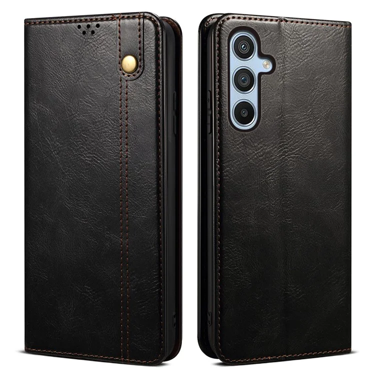 Wallet Case for Samsung Galaxy A25 5G (Global) (161.0 x 76.5 x 8.3mm) PU Leather Phone Shell Waxy Crazy Horse Texture Stand Cover - Black