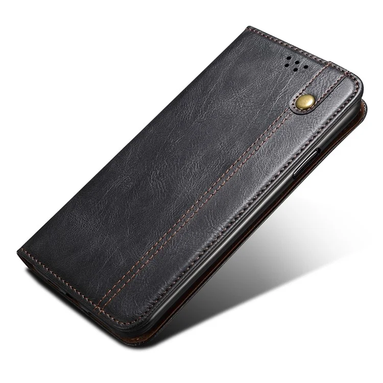Wallet Case for Samsung Galaxy A25 5G (Global) (161.0 x 76.5 x 8.3mm) PU Leather Phone Shell Waxy Crazy Horse Texture Stand Cover - Black