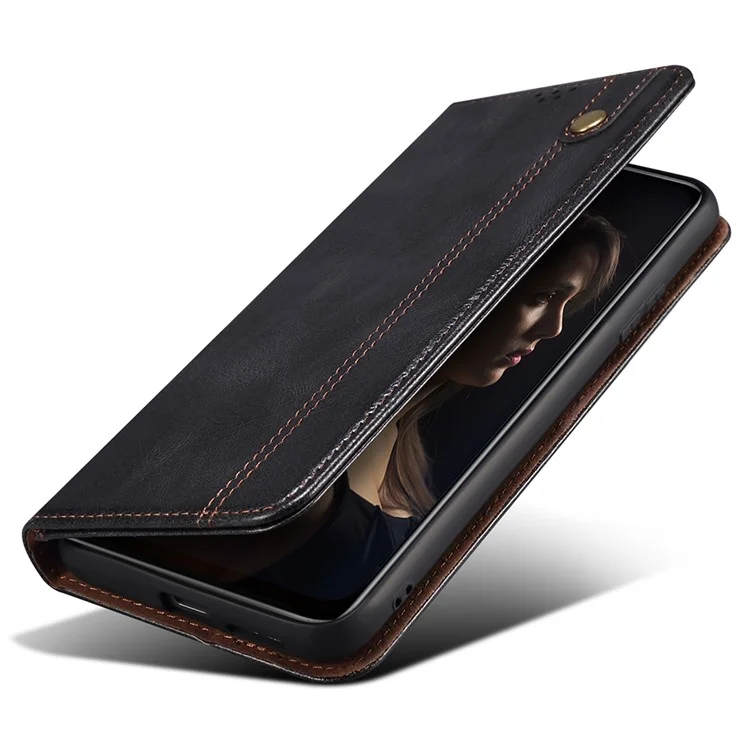 Wallet Case for Samsung Galaxy A25 5G (Global) (161.0 x 76.5 x 8.3mm) PU Leather Phone Shell Waxy Crazy Horse Texture Stand Cover - Black