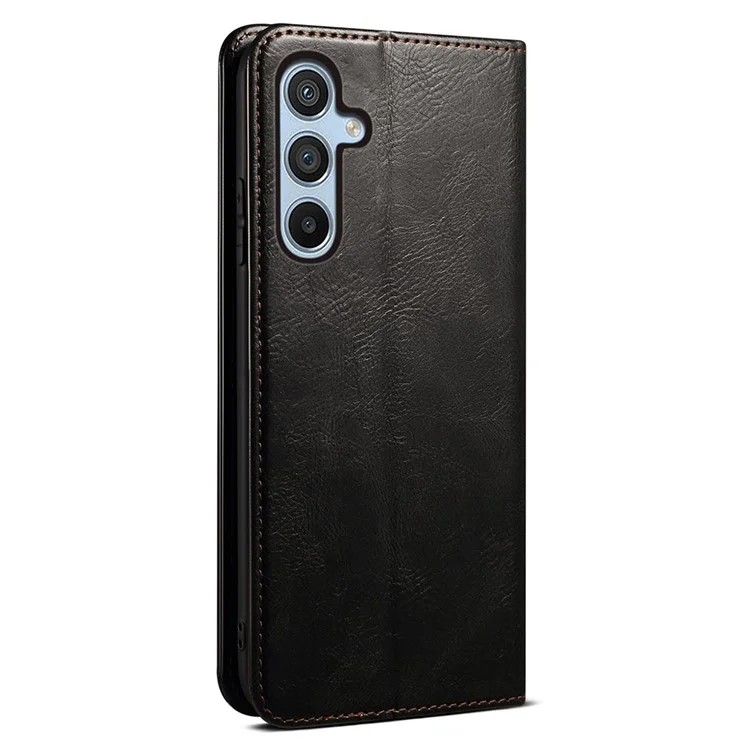 Wallet Case for Samsung Galaxy A25 5G (Global) (161.0 x 76.5 x 8.3mm) PU Leather Phone Shell Waxy Crazy Horse Texture Stand Cover - Black