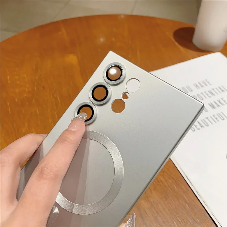 For Samsung Galaxy S22 Ultra 5G TPU Phone Case Compatible with MagSafe Rubberized Phone Cover - Silver