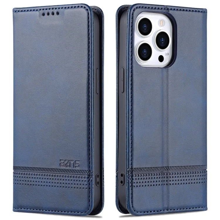 AZNS PU Leather + TPU Phone Case for iPhone 15 , Wallet Stand Anti-drop Cover - Blue