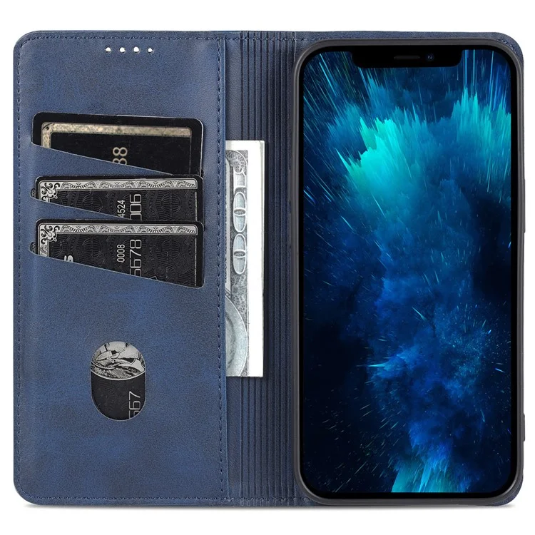 AZNS PU Leather + TPU Phone Case for iPhone 15 , Wallet Stand Anti-drop Cover - Blue