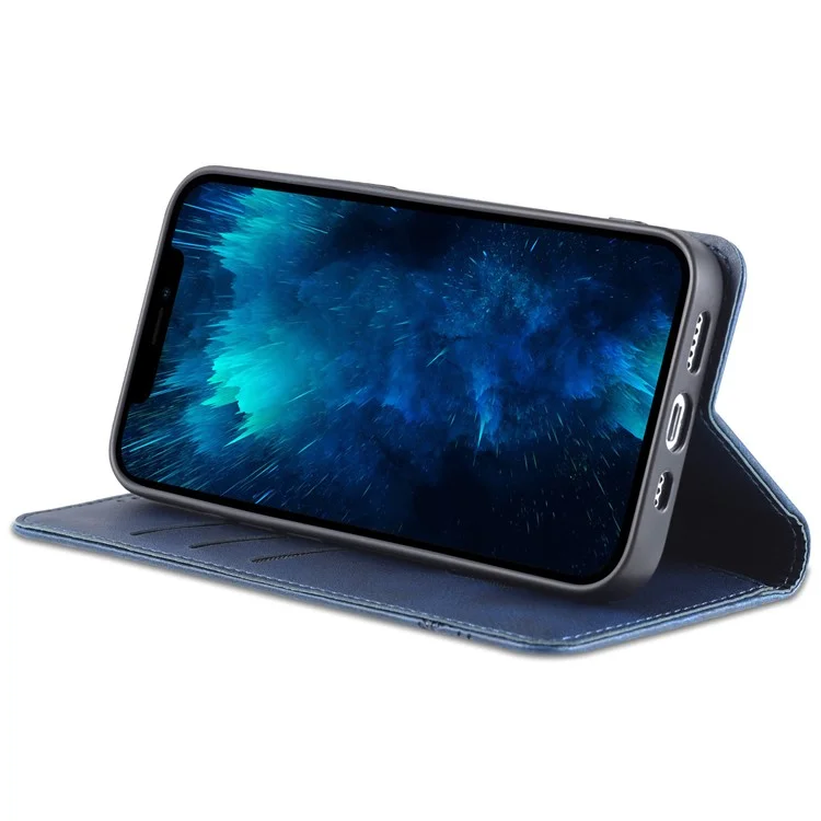 AZNS PU Leather + TPU Phone Case for iPhone 15 , Wallet Stand Anti-drop Cover - Blue