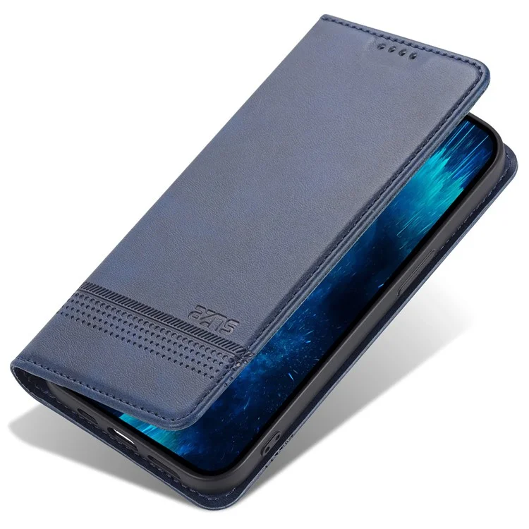 AZNS PU Leather + TPU Phone Case for iPhone 15 , Wallet Stand Anti-drop Cover - Blue