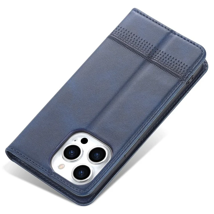 AZNS PU Leather + TPU Phone Case for iPhone 15 , Wallet Stand Anti-drop Cover - Blue