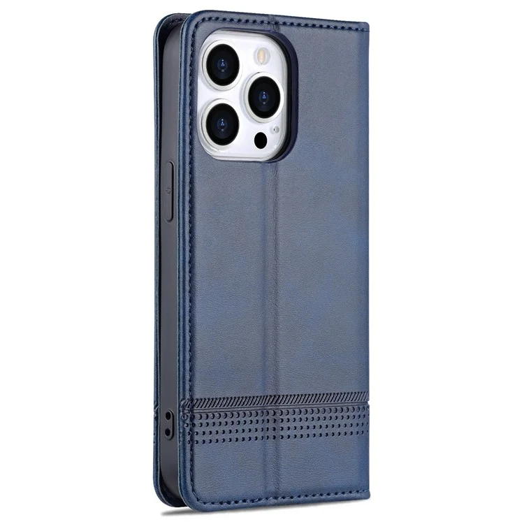 AZNS PU Leather + TPU Phone Case for iPhone 15 , Wallet Stand Anti-drop Cover - Blue