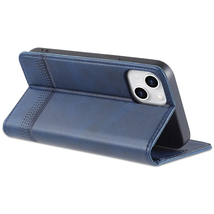 AZNS For iPhone 15 Plus Anti-scratch PU Leather Case Stand Wallet Phone Cover - Blue