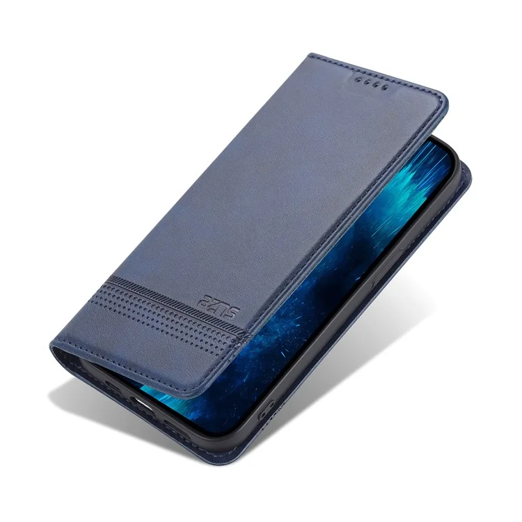 AZNS For iPhone 15 Plus Anti-scratch PU Leather Case Stand Wallet Phone Cover - Blue