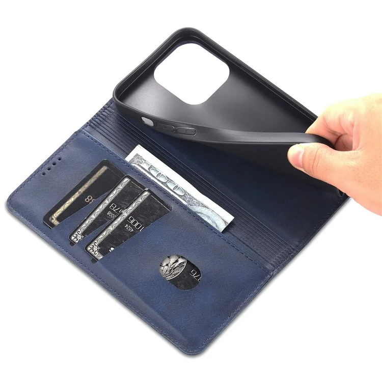 AZNS For iPhone 15 Pro PU Leather Wallet Case Full Protection Phone Cover with Stand - Blue
