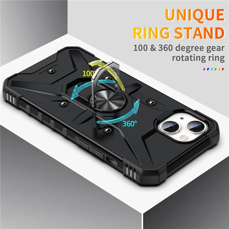 For iPhone 15 Plus Kickstand Case Work with Magnetic Car Mount PC+ TPU Phone Cover - Black