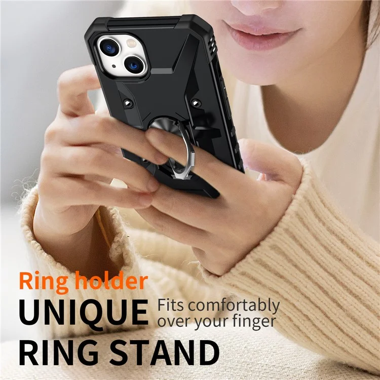 For iPhone 15 Plus Kickstand Case Work with Magnetic Car Mount PC+ TPU Phone Cover - Black