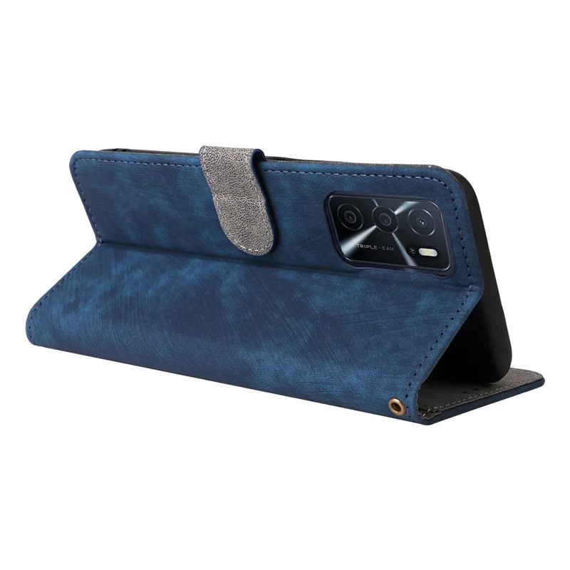 For Oppo A16 / A16s / A54 4G / A55 / A55 5G / A53s 5G / A54s Stand Phone Cover RFID Blocking Wallet Leather Case with Strap - Blue