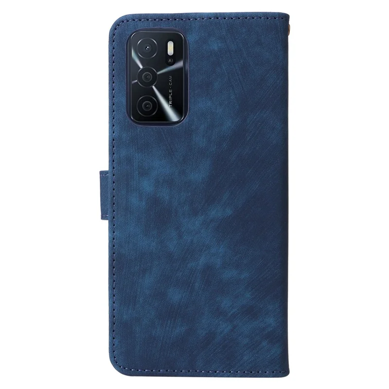 For Oppo A16 / A16s / A54 4G / A55 / A55 5G / A53s 5G / A54s Stand Phone Cover RFID Blocking Wallet Leather Case with Strap - Blue