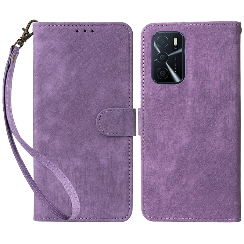 For Oppo A16 / A16s / A54 4G / A55 / A55 5G / A53s 5G / A54s Stand Phone Cover RFID Blocking Wallet Leather Case with Strap - Purple