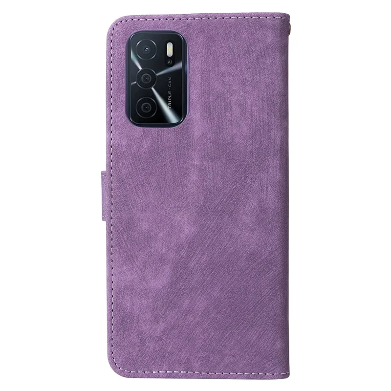 For Oppo A16 / A16s / A54 4G / A55 / A55 5G / A53s 5G / A54s Stand Phone Cover RFID Blocking Wallet Leather Case with Strap - Purple