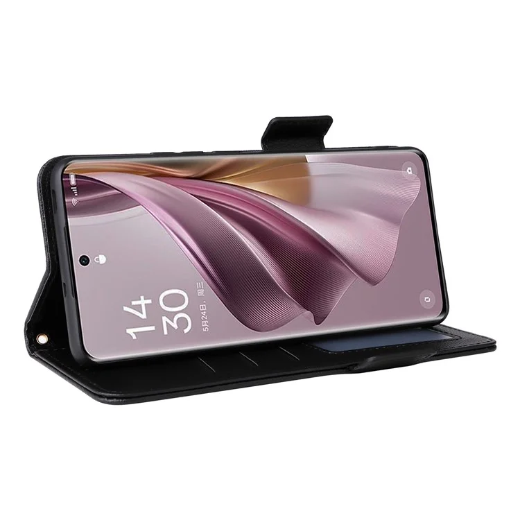 Funda de Cartera a Prueba de Golpes para Oppo Reno10 5G CPH2531 (Global) / Reno10 Pro 5G CPH2525 (Global) Textura de Piel de Litchi Cuero de PU Flip Stand Cover con Correa - Negro