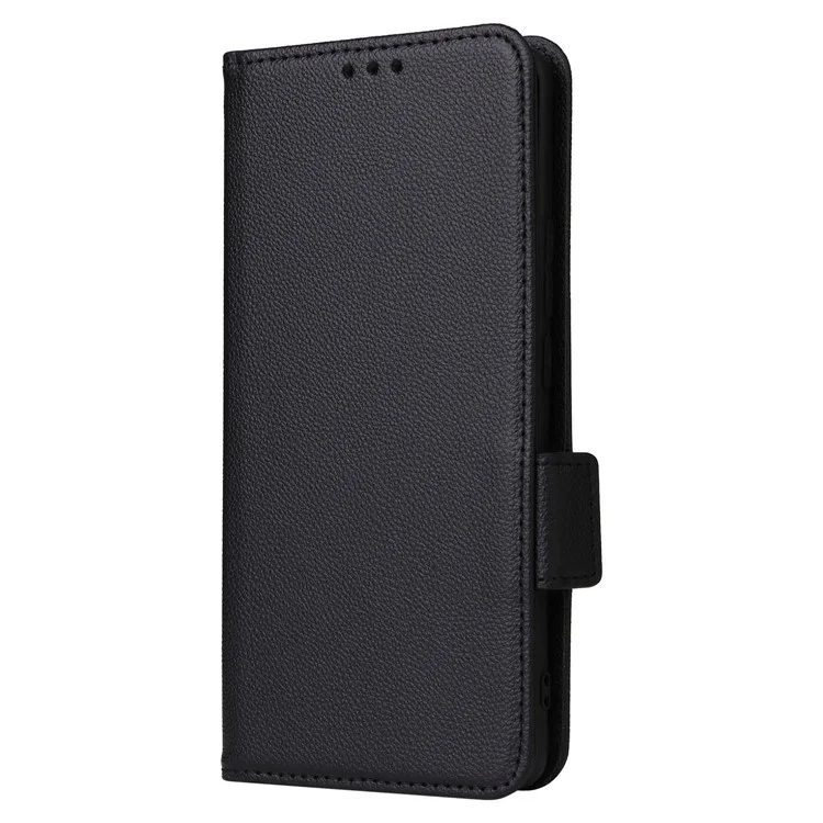 Funda de Cartera a Prueba de Golpes para Oppo Reno10 5G CPH2531 (Global) / Reno10 Pro 5G CPH2525 (Global) Textura de Piel de Litchi Cuero de PU Flip Stand Cover con Correa - Negro