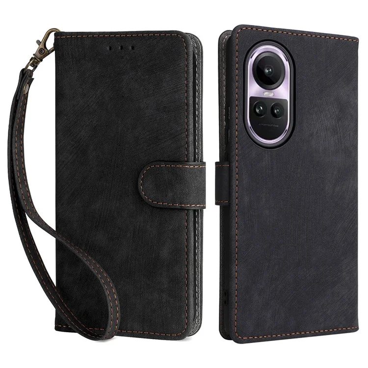 Para Oppo Reno10 5G CPH2531 (Global) / Reno10 Pro 5G CPH2525 (Global) Funda a prueba de golpes Bloqueo RFID Funda de cartera de cuero con correa - Negro