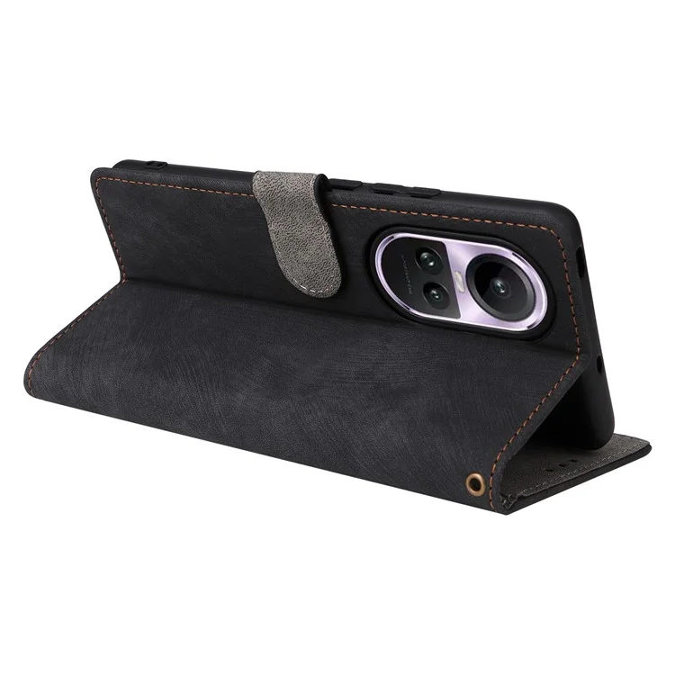Para Oppo Reno10 5G CPH2531 (Global) / Reno10 Pro 5G CPH2525 (Global) Funda a prueba de golpes Bloqueo RFID Funda de cartera de cuero con correa - Negro