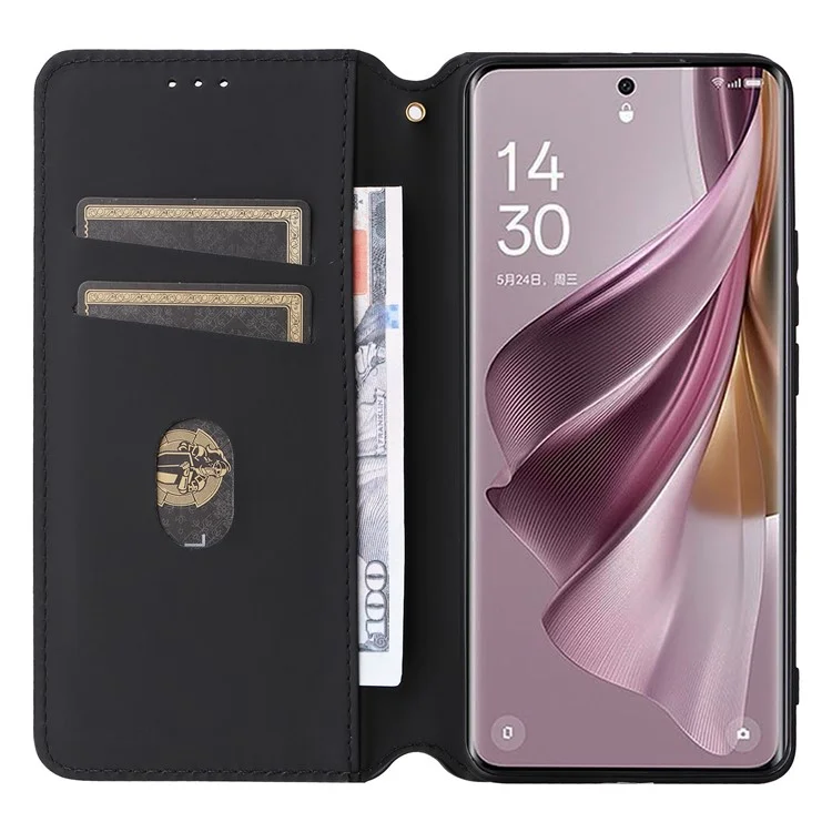 Для Oppo Reno10 5G CPH2531 (Global) / Reno10 Pro 5G CPH2525 (Global) Бумажник Чехол для телефона Ромбовидный тисненый PU кожаный подставка - Черный