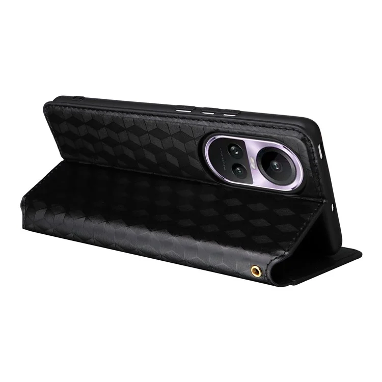 Для Oppo Reno10 5G CPH2531 (Global) / Reno10 Pro 5G CPH2525 (Global) Бумажник Чехол для телефона Ромбовидный тисненый PU кожаный подставка - Черный