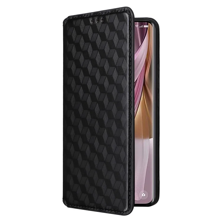 Для Oppo Reno10 5G CPH2531 (Global) / Reno10 Pro 5G CPH2525 (Global) Бумажник Чехол для телефона Ромбовидный тисненый PU кожаный подставка - Черный