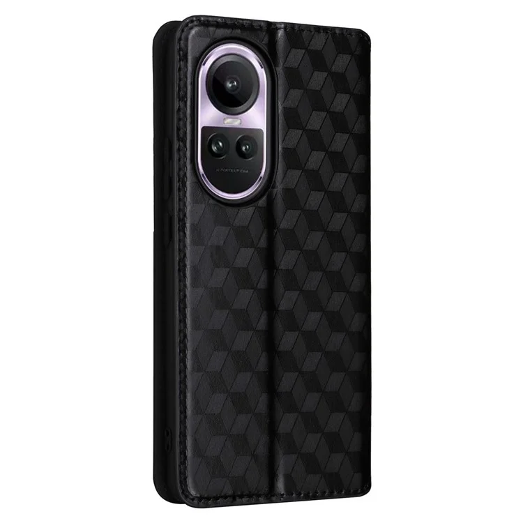 Для Oppo Reno10 5G CPH2531 (Global) / Reno10 Pro 5G CPH2525 (Global) Бумажник Чехол для телефона Ромбовидный тисненый PU кожаный подставка - Черный