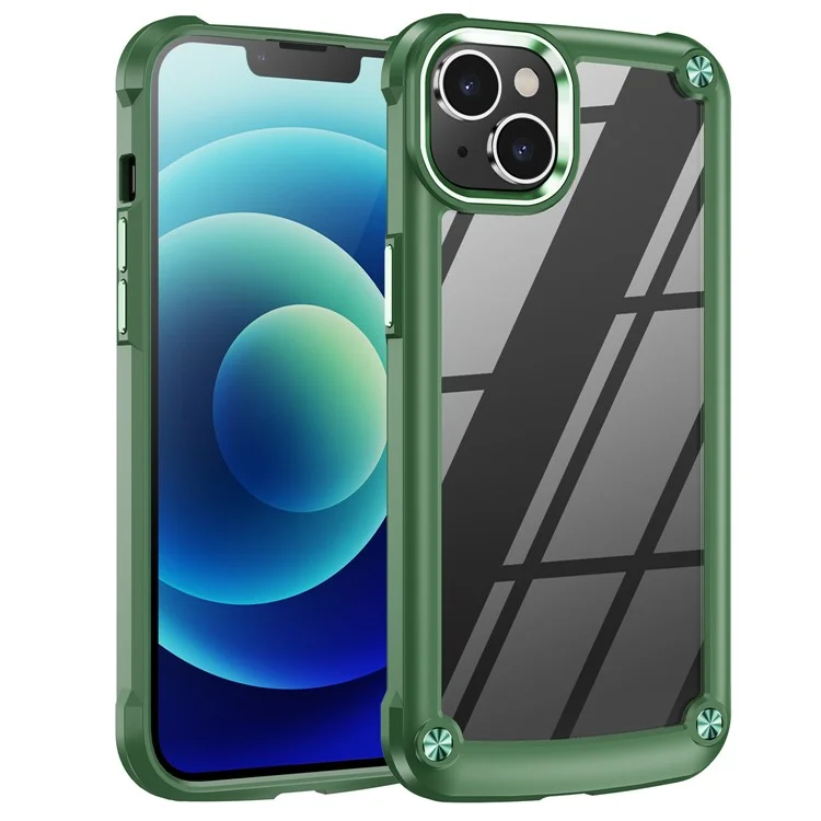 Sturzkrabbensicheres Handy-Gehäuse für iPhone 15 aus Legierung, Linsenrahmen PC+TPU Hybrid Backcover - Grün