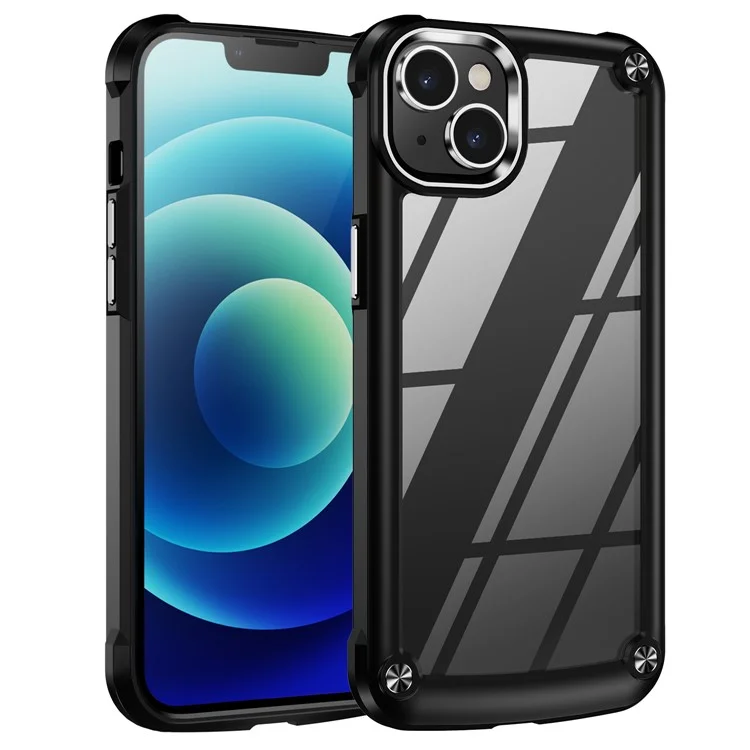Shockproof Phone Case for iPhone 15 Plus Anti-Scratch PC+TPU Phone Cover with Alloy Lens Frame - Black