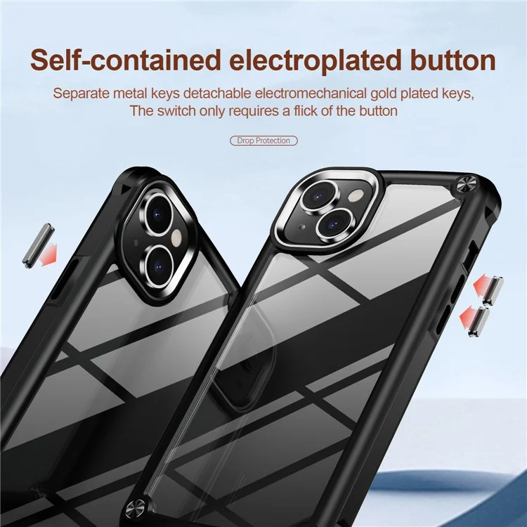 Shockproof Phone Case for iPhone 15 Plus Anti-Scratch PC+TPU Phone Cover with Alloy Lens Frame - Black