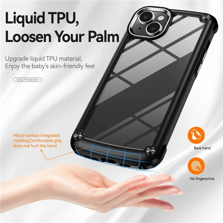 Shockproof Phone Case for iPhone 15 Plus Anti-Scratch PC+TPU Phone Cover with Alloy Lens Frame - Black