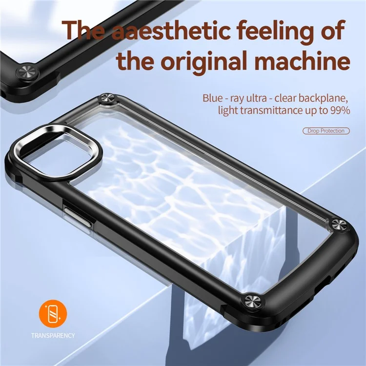 Shockproof Phone Case for iPhone 15 Plus Anti-Scratch PC+TPU Phone Cover with Alloy Lens Frame - Black
