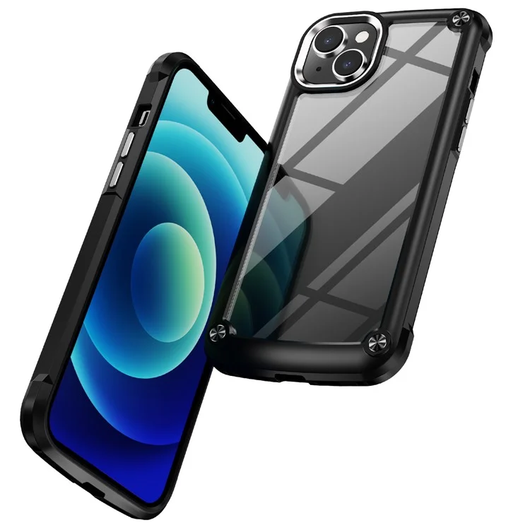 Shockproof Phone Case for iPhone 15 Plus Anti-Scratch PC+TPU Phone Cover with Alloy Lens Frame - Black