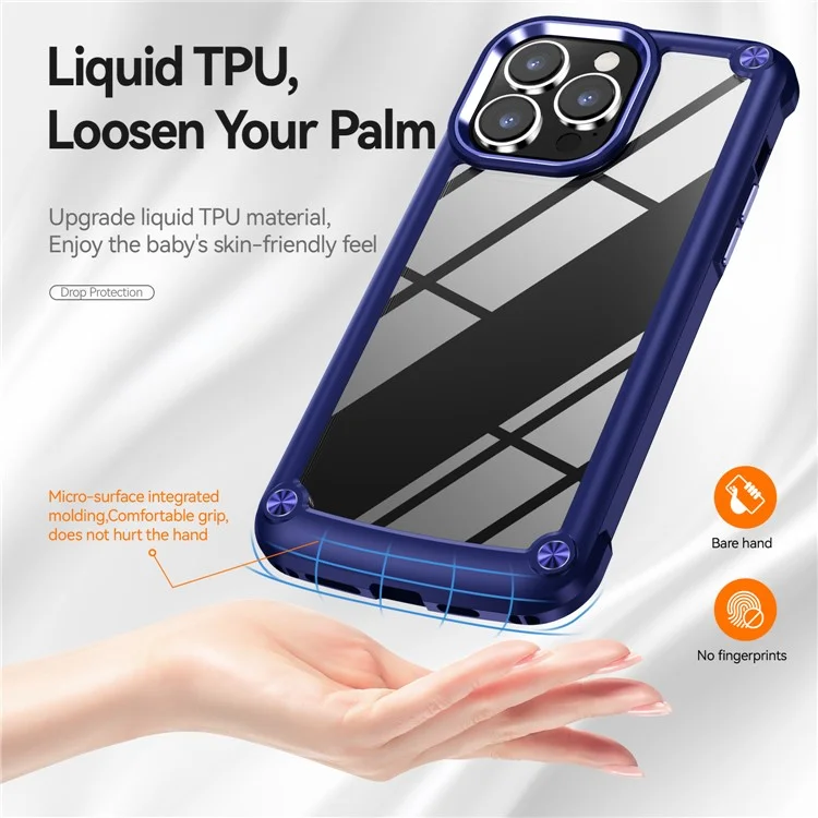 For iPhone 15 Pro Slim Case Shockproof PC+TPU Phone Case Alloy Lens Frame Hybrid Phone Cover - Blue