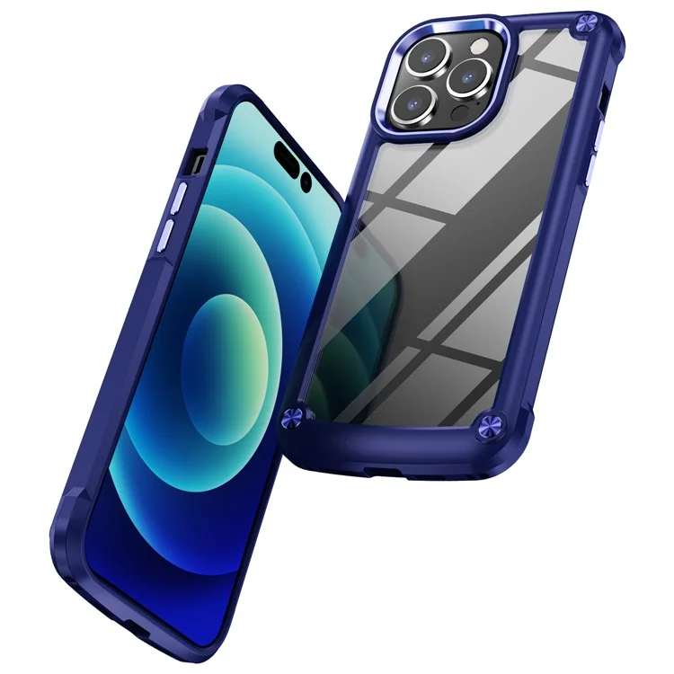 For iPhone 15 Pro Slim Case Shockproof PC+TPU Phone Case Alloy Lens Frame Hybrid Phone Cover - Blue