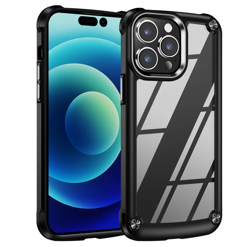 PC+TPU Phone Case for iPhone 15 Pro Max Anti-Drop Alloy Lens Frame Protective Phone Cover - Black
