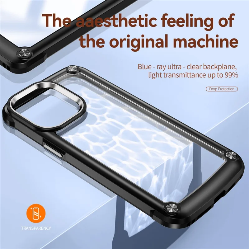 PC+TPU Phone Case for iPhone 15 Pro Max Anti-Drop Alloy Lens Frame Protective Phone Cover - Black