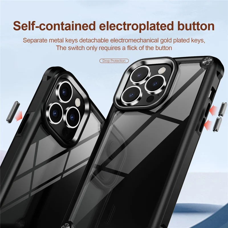 PC+TPU Phone Case for iPhone 15 Pro Max Anti-Drop Alloy Lens Frame Protective Phone Cover - Black
