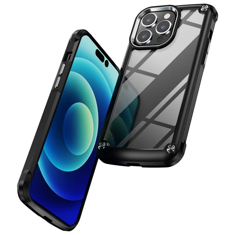 PC+TPU Phone Case for iPhone 15 Pro Max Anti-Drop Alloy Lens Frame Protective Phone Cover - Black